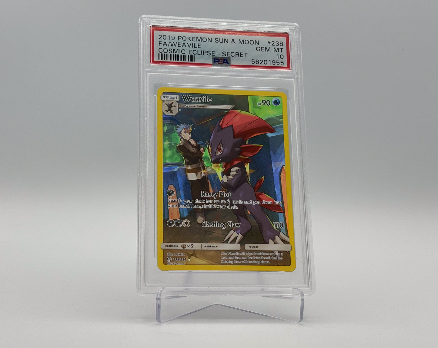 PSA 10 - Secret Rare Weavile - Cosmic Eclipse #238